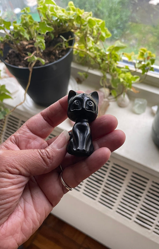Black Obsidian Luna Cat Carving