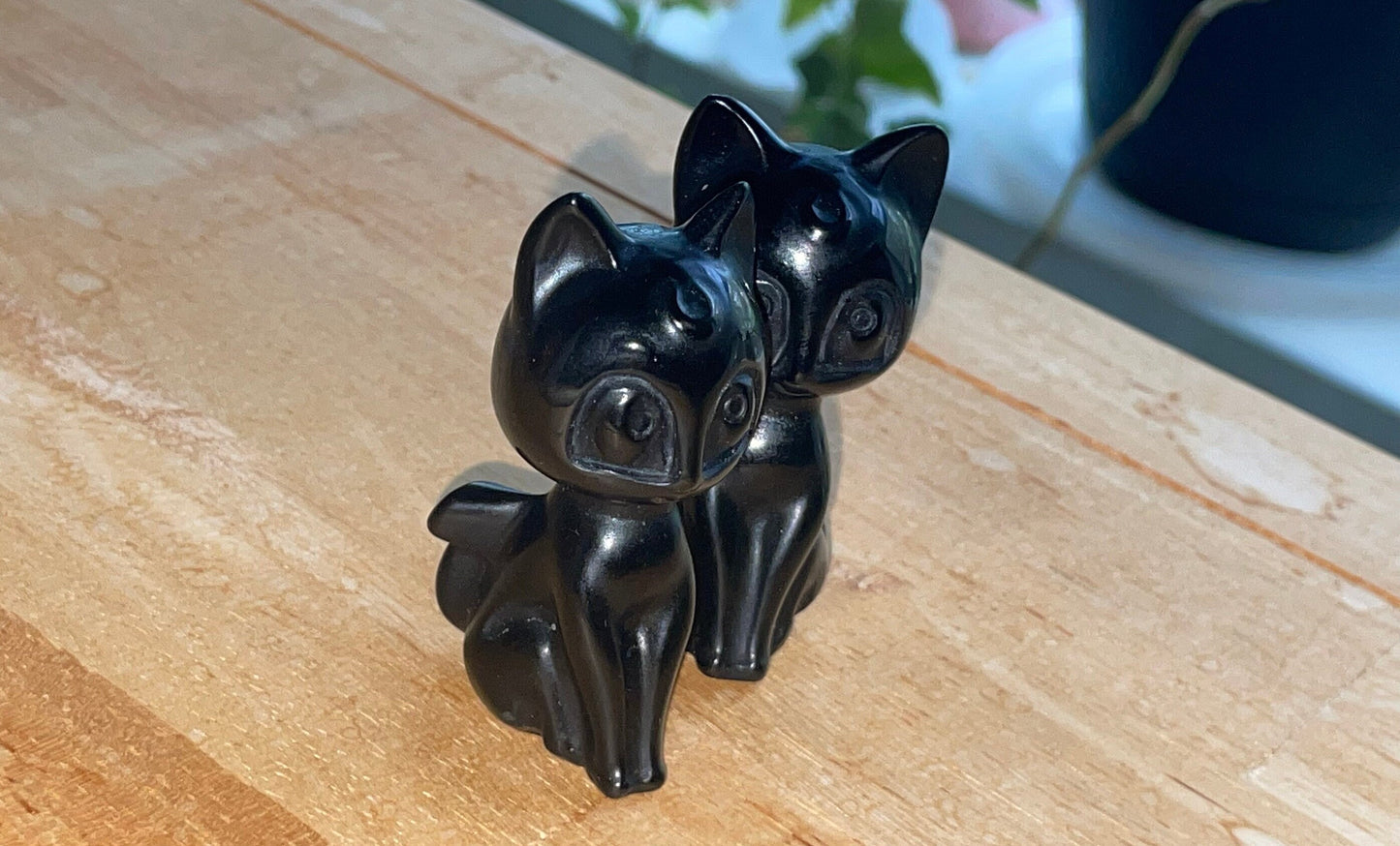 Black Obsidian Luna Cat Carving