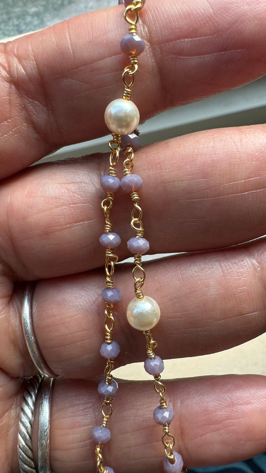 Elegant Faux Pearl & Lavender Beaded Anklet