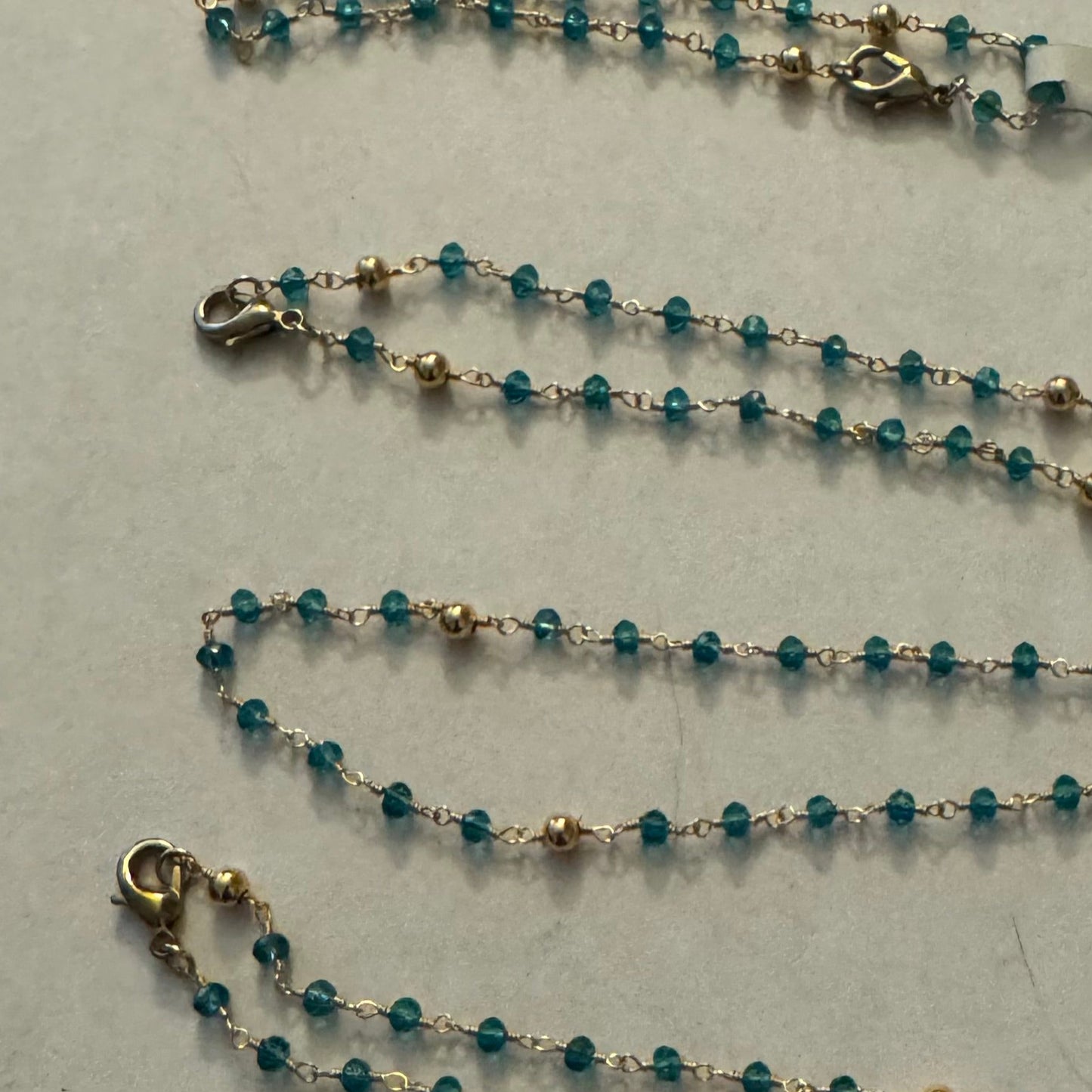 Elegant Teal Glass Beaded Anklet with Gold Wire Wrapping